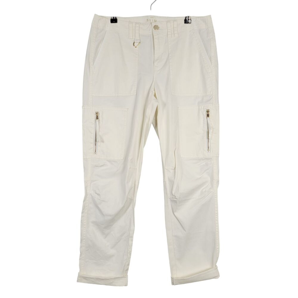 NWT WHBM White Slim Crop Cargo Pants Mid Rise Stretch Cotton Casual SIZE 6